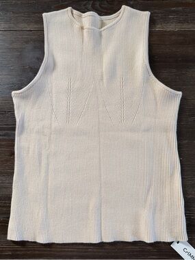 Commense Cream Ribbed Knit Sleeveless Top